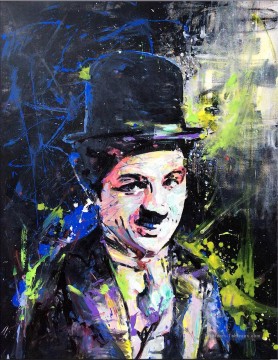 portrait Tableau Peinture - un portrait de Chaplin au couteau